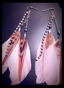 Feather and rhinestone drop earrings